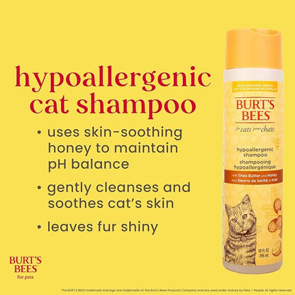 Burt’s Bees for Pets Hypoallergenic Cat Shampoo with Shea Butter and Honey, Gentle Kitten Shampoo for Indoor Cats with Dry or Sensitive Skin, Cat Bathing Supplies, 10 Fl Oz - 6 Pack