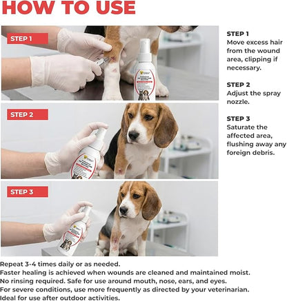 Dog and Cat Wound Care Spray for Dogs & Cats – Vet Recommended Skin Cleansing Spray, Helps Clean Minor Cuts & Scratches, Supports Skin Hygiene, Gentle No-Sting Formula - 3.38 Oz 100 Ml