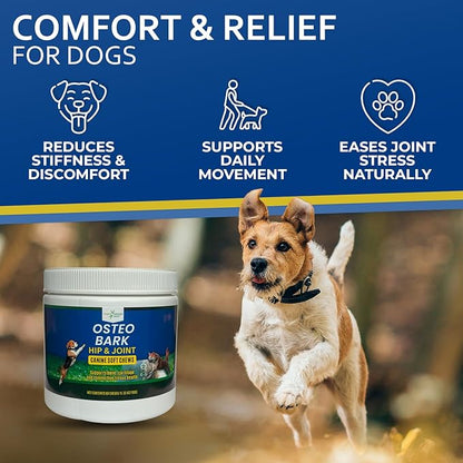 Osteo Bark Hip & Joint Canine Soft Chews, 60 Count, Bone and Joint Support for All Dog Breeds - Glucosamine & Chondroitin Chews with MSM - Pain, Inflammation, Arthritis