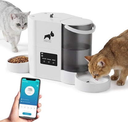 Automatic Cat Feeder 2-in-1 Cat Feeder and Gravity-Fed Water System | 3L Food Tank & 2L Water Tank for Supports 5G/2.4GHz Dual-band WiFi APP Remote Control | Up to 10 Timed Feedings Per Day