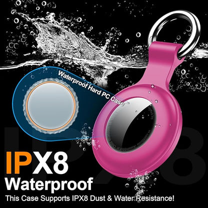 1|2|4Pack for Apple AirTag Holder,for Air Tag 2nd &1st Genaretion,Waterproof GPS Tracker Air Tag Keychain with Cover Anti-Scratch Silicone for Air-Tag Case for Pets,Kids,Bags,Luggages-Rose Red