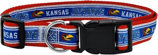 Pets First Collegiate PET Collar New Version Kansas Jayhawks Dog Collar, Size Large. Best Sports Team Color for Dogs & Cats. A Shiny & Colorful Dog & Cat Collar Licensed by The NCAA