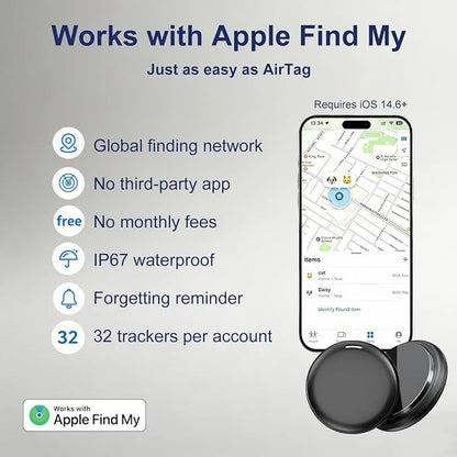 GPS Tracker for Dogs, Works with Apple Find My App, 365-Day Battery Life, No Monthly Fee, No SIM Card, IP67 Waterproof Anti-Lost Tag for Cats, Keys & All Personal Valuables