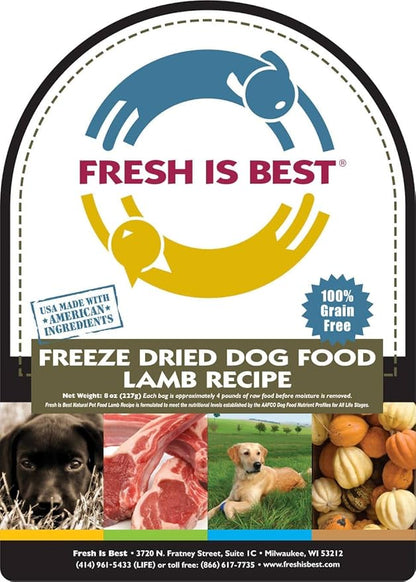 Fresh Is Best Lamb Freeze Dried Dog Food – Raw Dog Food Toppers for Puppies & Adult Canines – High-Protein Freeze Dried Lamb in Resealable Zipper Bag – Made in the USA – 8 oz