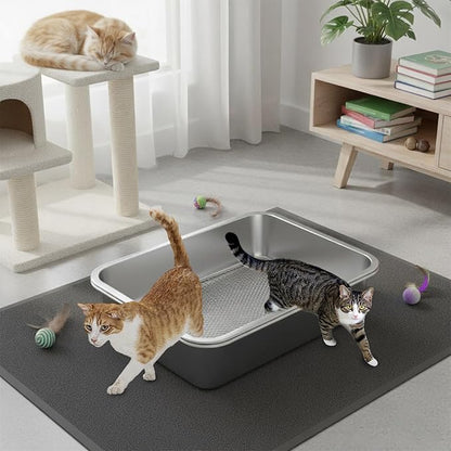 2 Pack Stainless Steel Sifting Litter Box for Pine Pellets,Sifting Cat Litter Box for Wood Pellets,Extra Large Sifter Litter Pan System with Litte Liners and Scoop-20 ''Lx 13.8''W x 6''H
