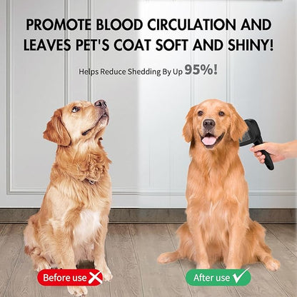 Dog Brush for Shedding, Self Cleaning Slicker Brush Ideal for Short Long Haired Dogs & Cats. Removes Loose Fur, Undercoat, Mats, Tangled Hair. Suit for Large Medium Small Animal, Black