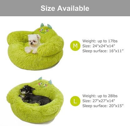 Jiupety Cute Calming Dog and Cat Bed, Anti-Anxiety Donut for Small Pets, Cozy Soft Pet Round Cuddler Bed with Non-Slip Bottom, L(27"×27"×14"), Green