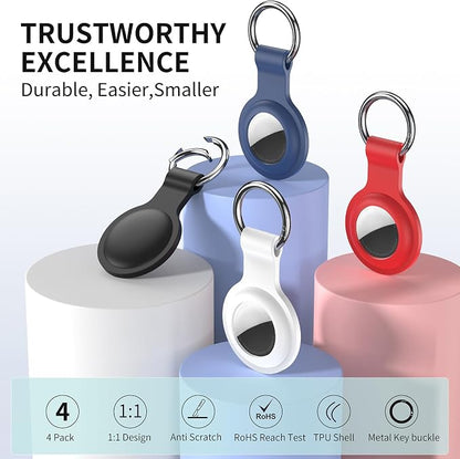 Compatible with AirTag Holder Case Keychain 4 Pack, for AirTag 1st & 2nd Generation Key Chain Ring Case Cover for Air Tag Holder GPS Tracker Item Air Tags Finders Air Tagholder for Kids,Bags,Luggages | Airtag Key Chain Ring Case Cover for Air Tag Holde...