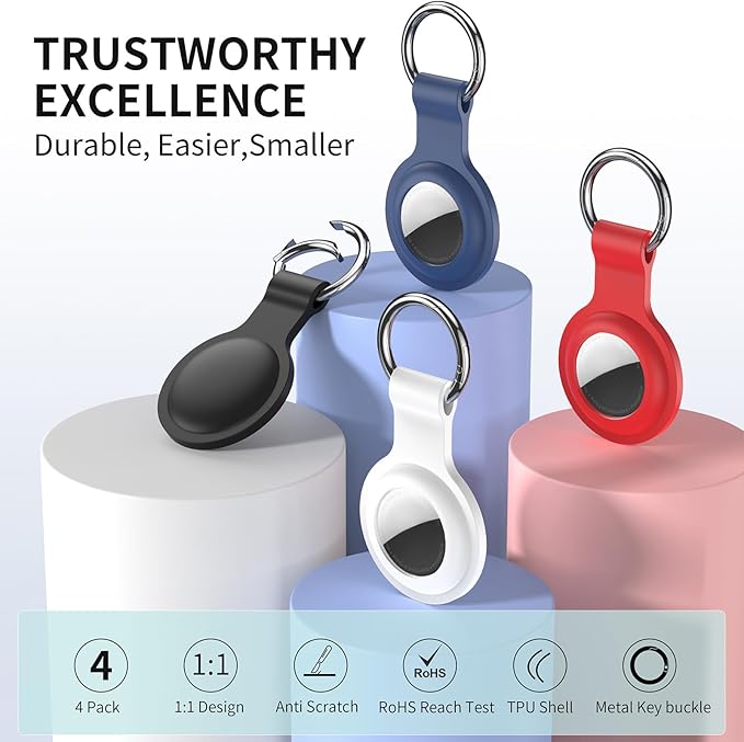 Compatible with AirTag Holder Case Keychain 4 Pack,for AirTag 2nd & 1st Generation Key Chain Ring Case Cover for Air Tag Holder GPS Tracker Air Tag 2nd gen Finders Air Tagholder for Kids,Bags,Luggages