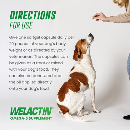Nutramax Welactin Canine Softgels, Omega 3 Supplement for Dogs, Softgels, 120 Count