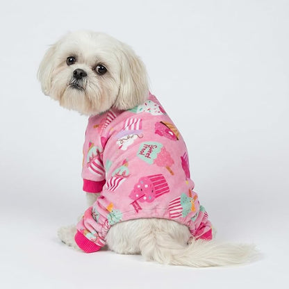 Fitwarm Cupcake Dog Pajamas, Birthday Outfit for Small Dogs Girl, Cozy Pet Onesie with Feet, Pink, XL
