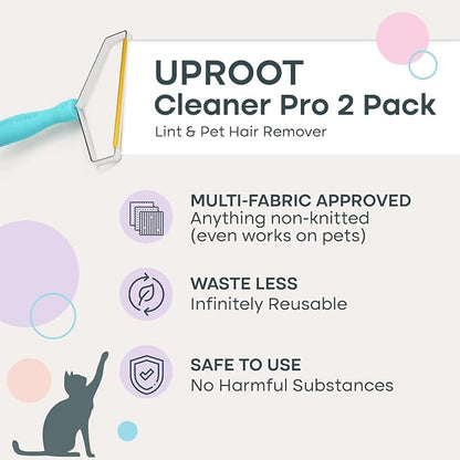 Uproot Clean Pro Pet Hair Removal Tool: Multi-Fabric Edge,Carpet Rake,2pk | Reusable Special Dog Hair Remover for Couch, Pet Towers, Rugs, Cat Mats, and Trunks & Much More, Patented Design