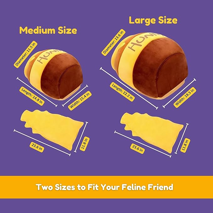PECHVINO Honey Pot Cat Bed - Cozy Enclosed Pet Bed in Medium and Large Sizes, Cute Honey Pot Design for Cats & Small Pets, Plush Cushion & Durable Fabric (Medium)