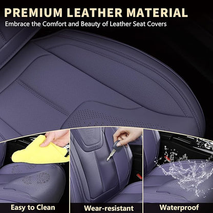 FLORICH Car Seat Cover Full Set, Automotive Seat Covers, Luxury Waterproof Leather Car Seat Protectors, Car Seat Cushions Universal Fit for Most Sedans SUVs Trucks - Purple