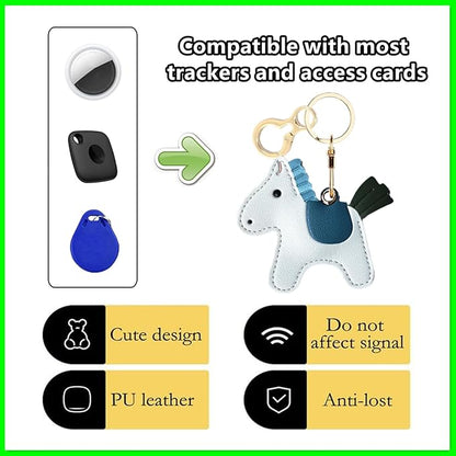 Leather Keychain Holder Case Compatible with AirTag,Cute Protective Cover with Keyring,Anti-Scratch Finder GPS Tracker Case for Wallet Keys,bag,pets,Backpack(Horse H)