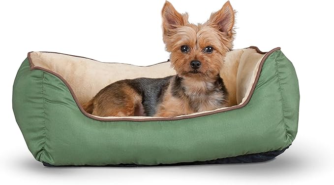 K&H Pet Products Self-Warming Lounge Sleeper Pet Bed Small Sage/Tan 16" x 20"