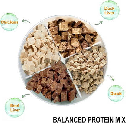 Freeze-Dried Ultimate Poultry & Liver Raw Blend - Dog & Cat Treats Food Topper - Perfect for Picky Eaters - Grain-Free Multi-Protein Bites (2.0 oz, Chicken, Duck, Beef & Duck Liver)