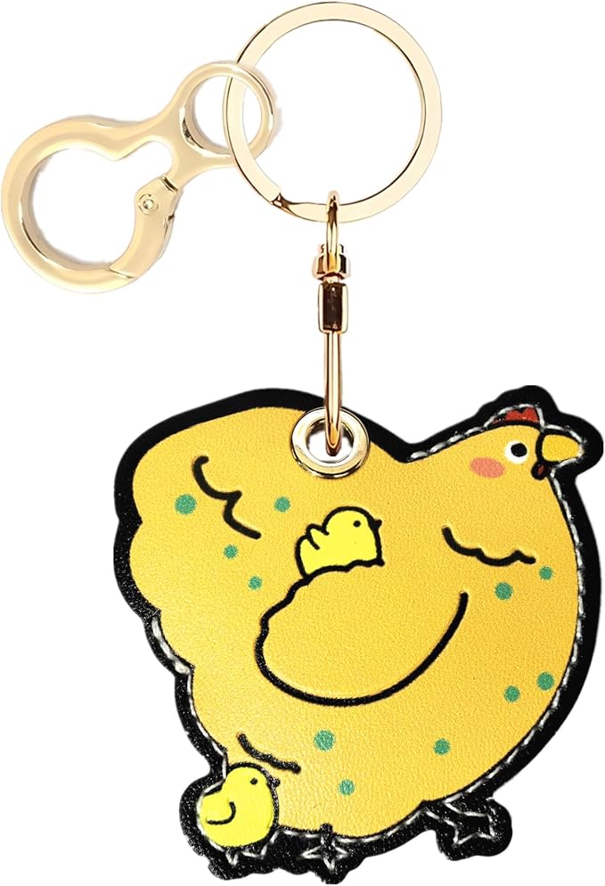 Leather Airtag Keychain Case Holder,Cute Protective Apple Air Tag Cover with Key Ring,Anti-Scratch Hidden Finder GPS Tracker Case for Wallet Keys,Bag,Pets,Backpack(ChickC)