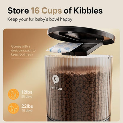 PETULTRA Automatic Cat Feeder WiFi- 5Ghz Cat Food Dispenser with APP Remote Control- Auto Pet Feeder for Small Dog Indoor- Easy to Set Up and Clean- Dual Power with Desiccant Bag& Stainless Steel