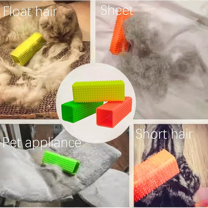  3 Pcs Pet Hair Remover,Silicone Dog Cat Hair Remover Block Roller Cleaner Brush for Interior, Furniture, Sofa，Carpets,Bedding