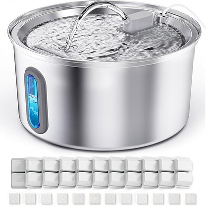 Cat Water Fountain Stainless Steel, 3.2L/108oz Pet Fountains for Drinking with Smart Quiet Pump and Large Water Level Window, Easy-to-Clean Automatic Pet Water Dispenser for Indoor Use