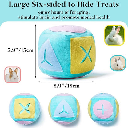 2pcs Large Rabbit Foraging Toy with Bell, Washable Puzzle Feed Game Rabbit Toy for Bunnies Boredom, Snuffle Ball Treat Dispenser Bunny Enrichment Toys, Bunny Toys for Indoor Bunnies (Random Color)