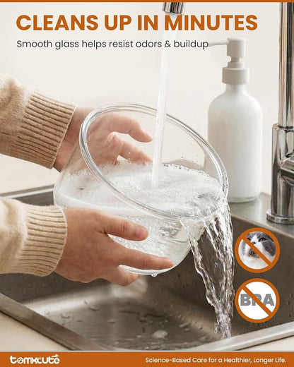 Tomxcute Glass Cat Water Fountain-84oz Dishwasher Safe Cat & Dog Fountain | Borosilicate Glass Bowl,Easy to Clean,Prevents Feline Acne,Ultra Quiet Pump,Warm Light,Gifts for Cats, Dogs