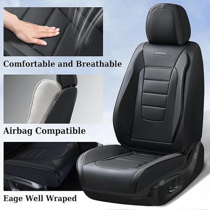 Coverado Seat Covers, Car Seat Covers Front Seats, Car Seat Protector Waterproof, Car Seat Cover, Car Seat Cushion Nappa Leather, Black Seat Covers for Cars Carseat Cover Universal Fit for Most Cars