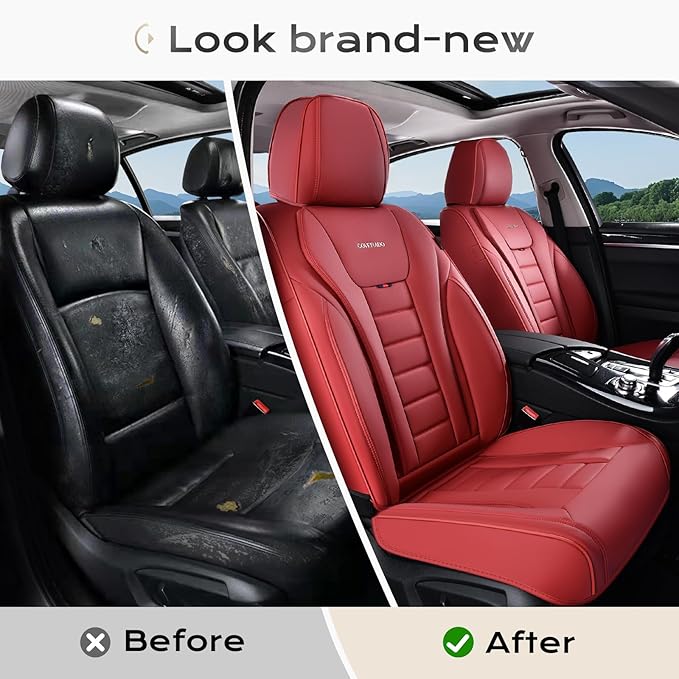 Coverado Car Seat Covers, Front Covers for Cars, Car Seat Cover Front Seats, Automotive Seat Cover, Waterproof, Leather Car Seat Cushion, Universal Interior Covers Seat Protectors for Most Cars