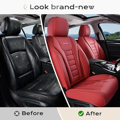 Coverado Car Seat Covers Full Set, Seat Covers for Cars, Front Seat Covers and Back Seat Cover Waterproof Leather Automotive Seat Cover, Universal Car Interior Protectors Cushion for Most Cars