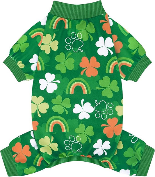 XPUDAC Dog Pajamas St. Patrick's Day Soft Dog Onesie Shamrock Puppy Clothes Comfy Stretchy Pet Outfit for Small Medium Dogs, XS