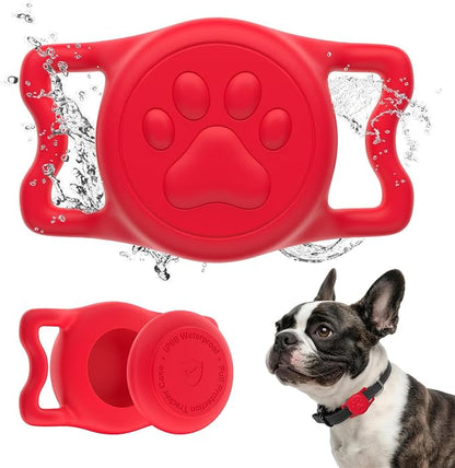 IP68 Waterproof Dog AirTag Holder for Dog Collar, Soft, Stretchy Silicone | Full-Body Protection, Easy Tool-Free Installation, Quiet, No-Dangle Fit, Lightweight, Fits Dog & Cat Collars of All Widths