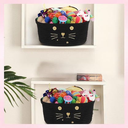 Zopeal 58 Pcs Easter Cat Storage Basket Gift Toys Set, Colorful Flashing Balls Pet Bell Crinkle Balls Spring Toys Attract Cat to Swat, Hunt, Interactive for Pet(Black,9.8 Inch)