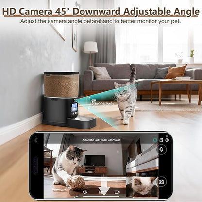 Automatic Cat Feeder with Camera, 5G WiFi Smart Pet Feeder with 2-Way Video/Audio, 45° Adjustable Angle, Night Vision, 5L Cat Food Dispenser for Cats & Small Dogs with APP Control for Vacation & Work