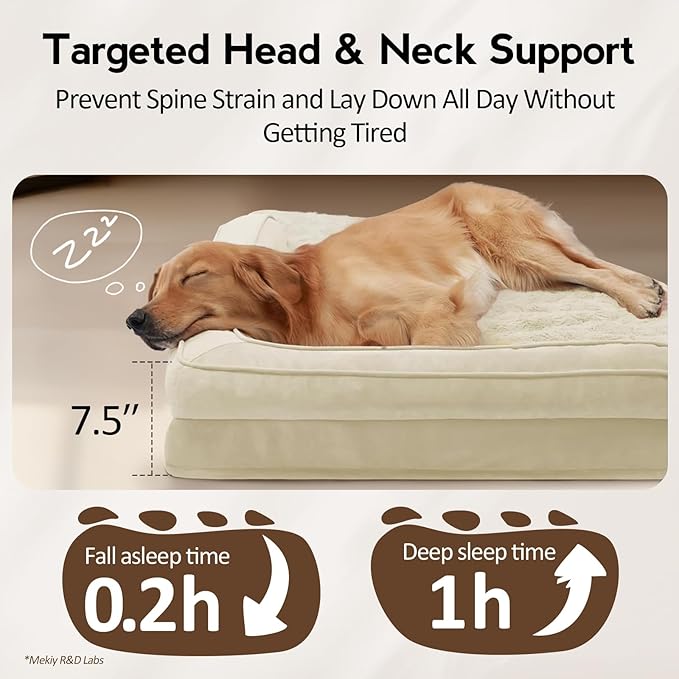 MEKIY Large Dog Bed - XL Orthopedic Egg-Crate Memory Foam Dog Beds with Removable Washable Cover, Waterproof Pet Beds with Non-Slip Bottom, Beige
