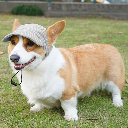 Dog Baseball Cap, Dog Cat Summer Beach Visor Hat with Ear Holes, Adjustable Puppy Sunbonnet Headdress (Grey, X-Large)