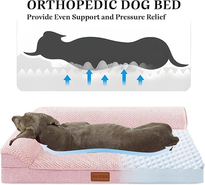 Orthopedic Dog Bed Medium Size Dog 30''X20'', Waterproof L Bolster Egg Crate Foam Pet Crate Beds with Washable Removable Cover, Non-Slip Soft Pet Couch Sleep Mat, Pink