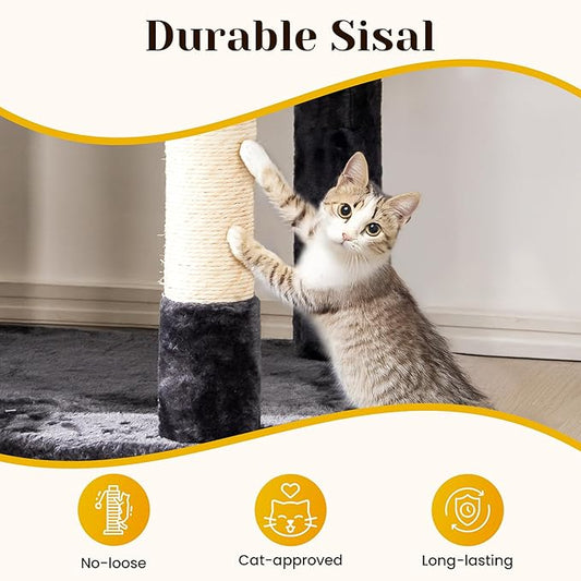 Large Cat Tree with Scratching Posts, Bed, Hammocks & Condos – Multi-Level Cat Tower for Playful Cats, 74" Modern Jungle Gym for Multiple Cats, Grey