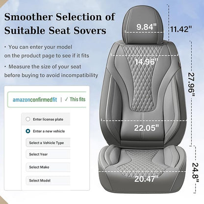 Coverado Waterproof Nappa Leather Car Seat Covers, Automotive Seat Covers，Front Car Seat Cushion & Car Seat Protector, Grey Seat Covers Universal Fit for Most Cars, SUVs, Trucks