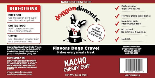 Nacho Cheesy Chip Dog Food Topper, Fun People Food Flavors, Powder, Small & Large Breeds, Made in USA