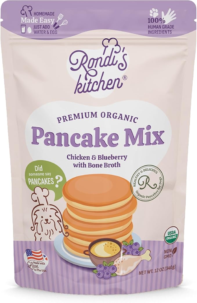 Rondi's Kitchen Pancake Mix for Dogs - Premium All-Natural & Organic Dog Treats, Healthy Dog Snacks for All Ages & Sizes, Made with Human-Grade Ingredients - Chicken & Blueberry