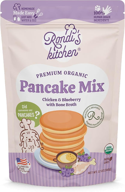 Rondi's Kitchen Pancake Mix for Dogs - Premium All-Natural & Organic Dog Treats, Healthy Dog Snacks for All Ages & Sizes, Made with Human-Grade Ingredients - Chicken & Blueberry