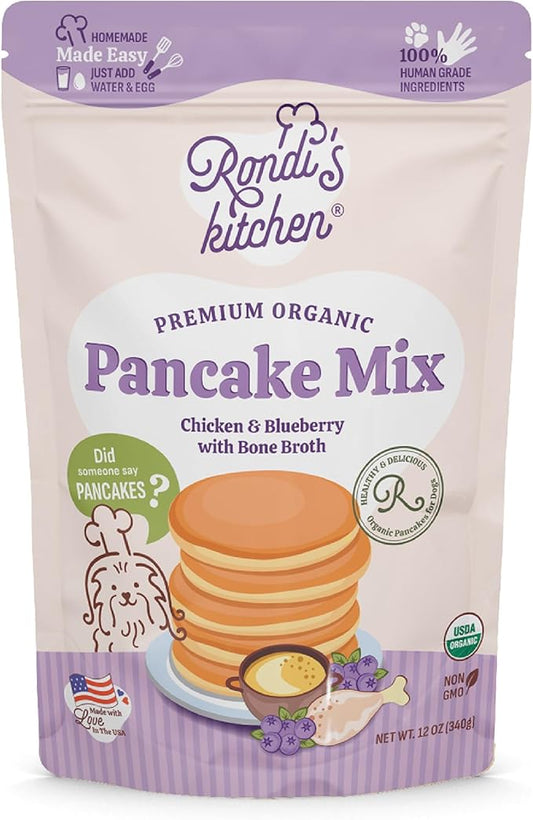 Rondi's Kitchen Pancake Mix for Dogs - Premium All-Natural & Organic Dog Treats, Healthy Dog Snacks for All Ages & Sizes, Made with Human-Grade Ingredients - Chicken & Blueberry