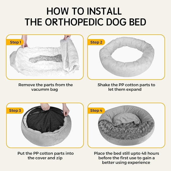 Small Dog Bed with Blanket Installation Required Removable Cover Cave Washable Cat Pet Bed for Crate Toy Puppy Donut Round Pad Plush Cozy Anti-Slip Bottom Gray 23X23X7 inch