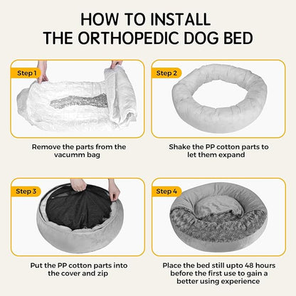 Small Dog Bed with Blanket Installation Required Removable Cover Cave Washable Cat Pet Bed for Crate Toy Puppy Donut Round Pad Plush Cozy Anti-Slip Bottom Gray 23X23X7 inch