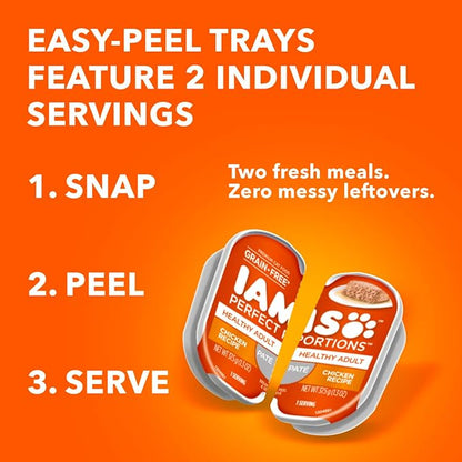 IAMS Perfect Portions Sensitive Digestion & Skin Wet Cat Food Pate, Healthy Adult Grain Free Pate, Chicken and Salmon Recipes, (24) 2.6 oz. Variety Twin-Pack Trays