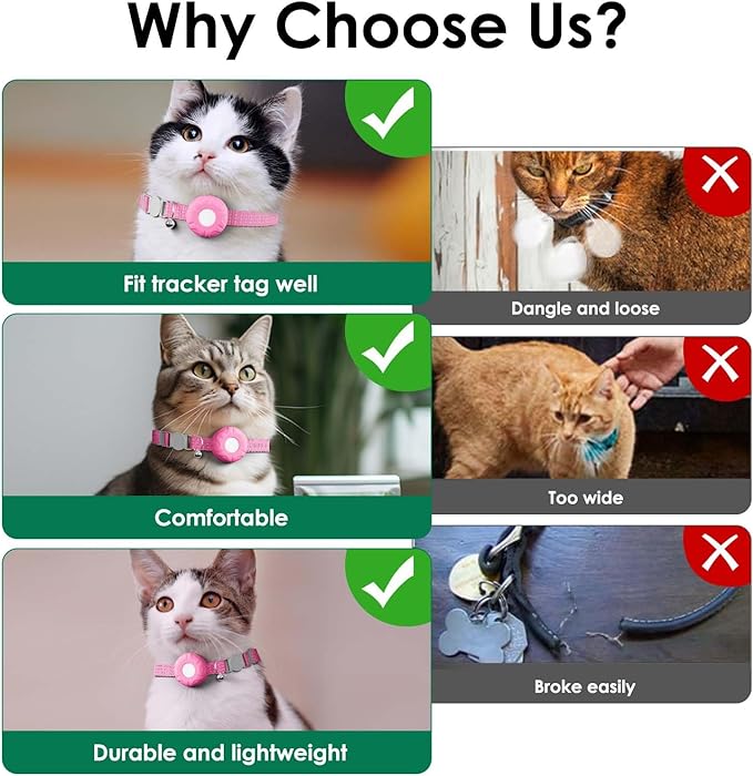 GPS Tracker for Cats, Cat Tracker, Cat GPS Tracker Compatible with Apple Find My App (Only iOS), No Monthly Fee or Subscription (White Tracker, Pink Cat Collar)