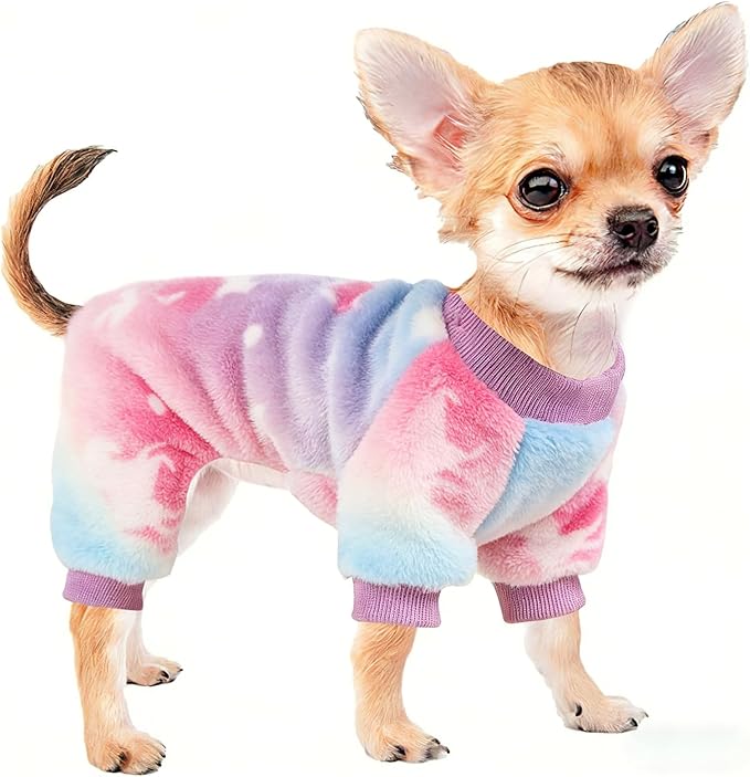 Dog Sweaters for Small Dogs Girl Dog Clothes Fleece Small Dog Pajamas Female Warm Dog Pjs Soft Dog Onesie Heart Chihuahua Clothes Pink Pet Puppy Pajamas, XS