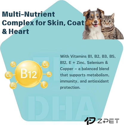 ZPET Skin & Coat Soft Chews for Dogs & Cats – Omega-3 Fish Oil & Lecithin Supplement, Supports Healthy Skin, Shiny Coat & Shedding Control, 150g