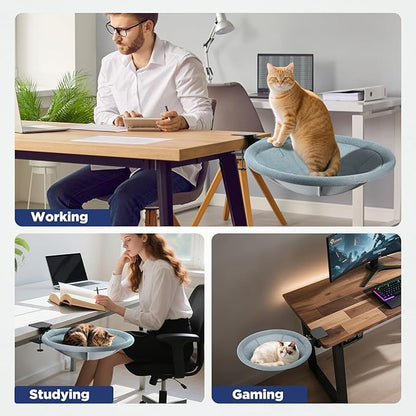 AIPERRO Foldable Cat Desk Bed – Space-Saving 90° Fold, Removable Washable Cover, Supports Up to 45lbs, Sturdy Cat Sleeping Bed for Large Cats, Perfect for Office/Game Table
